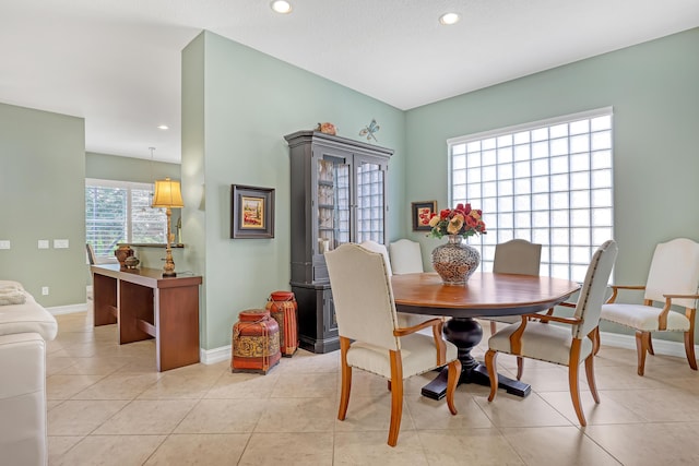 9068 Clearhill Rd, Boynton Beach, FL 33473 - dining space featuring light tile patterned floors, baseboards, and recessed lighting