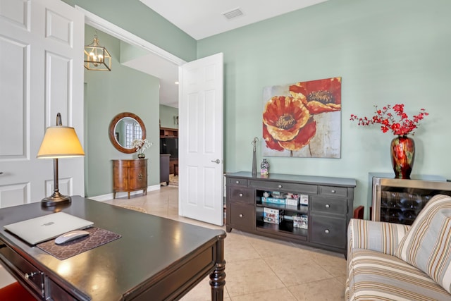 9068 Clearhill Rd, Boynton Beach, FL 33473 - office space with visible vents, a notable chandelier, and tile patterned flooring