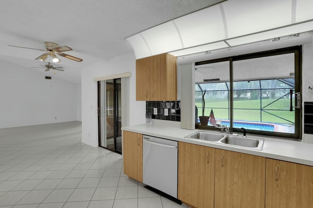 18356 181st Cir S, Boca Raton, FL 33498 - kitchen featuring light countertops, ceiling fan, dishwasher, and a sink