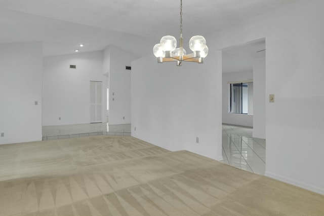 18356 181st Cir S, Boca Raton, FL 33498 - tiled empty room featuring carpet flooring, a notable chandelier, visible vents, and recessed lighting