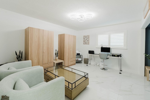 living area with marble finish floor and baseboards