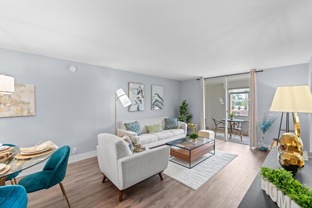 living area with wood finished floors