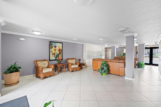 community lobby featuring a textured ceiling and crown molding