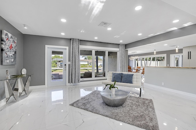 1900 NE 16th Ter, Fort Lauderdale, FL 33305 - sitting room with recessed lighting, visible vents, marble finish floor, and baseboards
