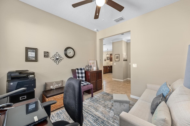 7753 SW 86th Loop, Ocala, FL 34476 - tiled office space featuring ceiling fan, baseboards, and a textured ceiling