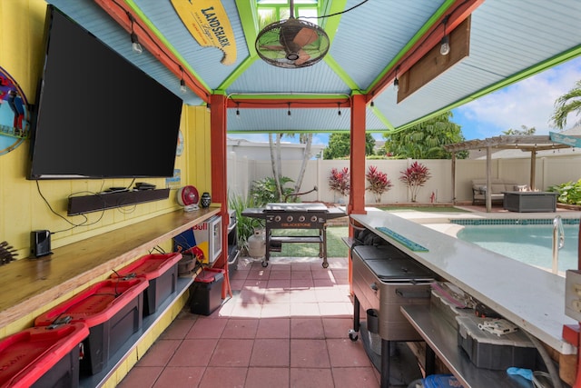 1103 Aviary Rd, Wellington, FL 33414 - view of patio / terrace with an outdoor living space, a gazebo, a fenced backyard, and a fenced in pool