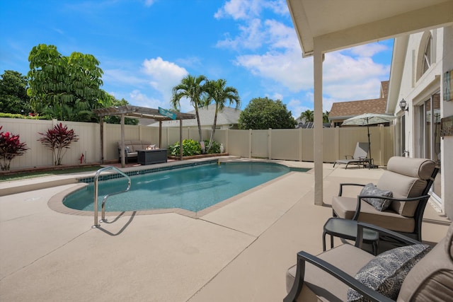 1103 Aviary Rd, Wellington, FL 33414 - view of swimming pool featuring a fenced in pool, an outdoor living space, a patio, and a fenced backyard