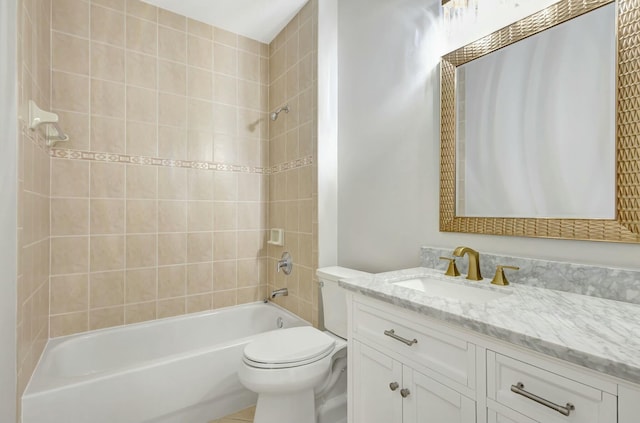 bathroom featuring vanity, shower / tub combination, and toilet