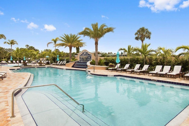 pool with a patio