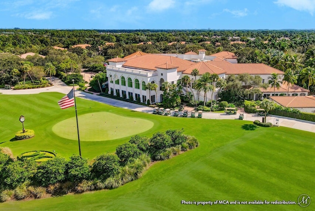 aerial view featuring view of golf course