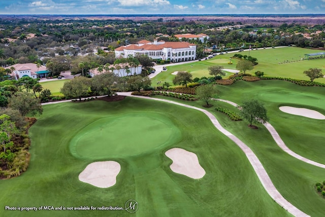 drone / aerial view with golf course view