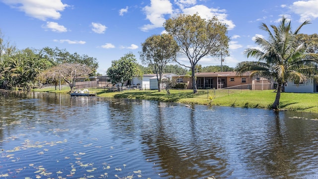 water view featuring a fenced backyard