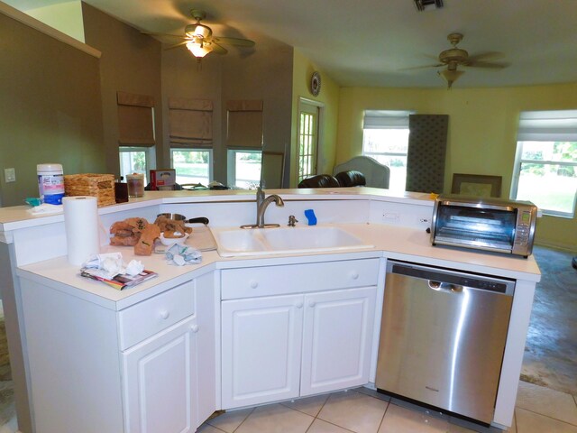 17609 72nd Rd N, The Acreage, FL 33470 - kitchen featuring open floor plan, stainless steel dishwasher, a sink, and a ceiling fan