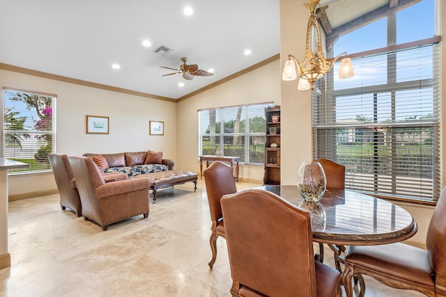 13434 Shell Beach Ct, Delray Beach, FL 33446 - dining space featuring visible vents, ornamental molding, and a wealth of natural light