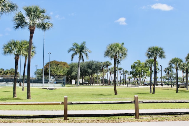 view of home's community featuring fence