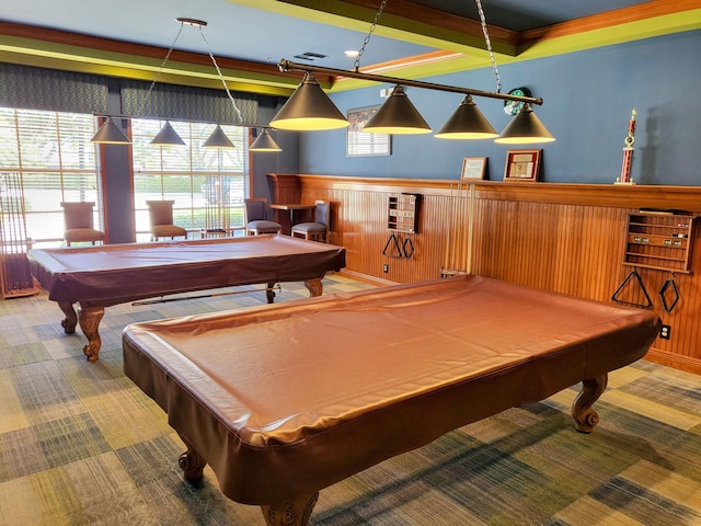 12404 Lakeridge Falls Dr, Boynton Beach, FL 33437 - playroom with wainscoting, carpet floors, and billiards