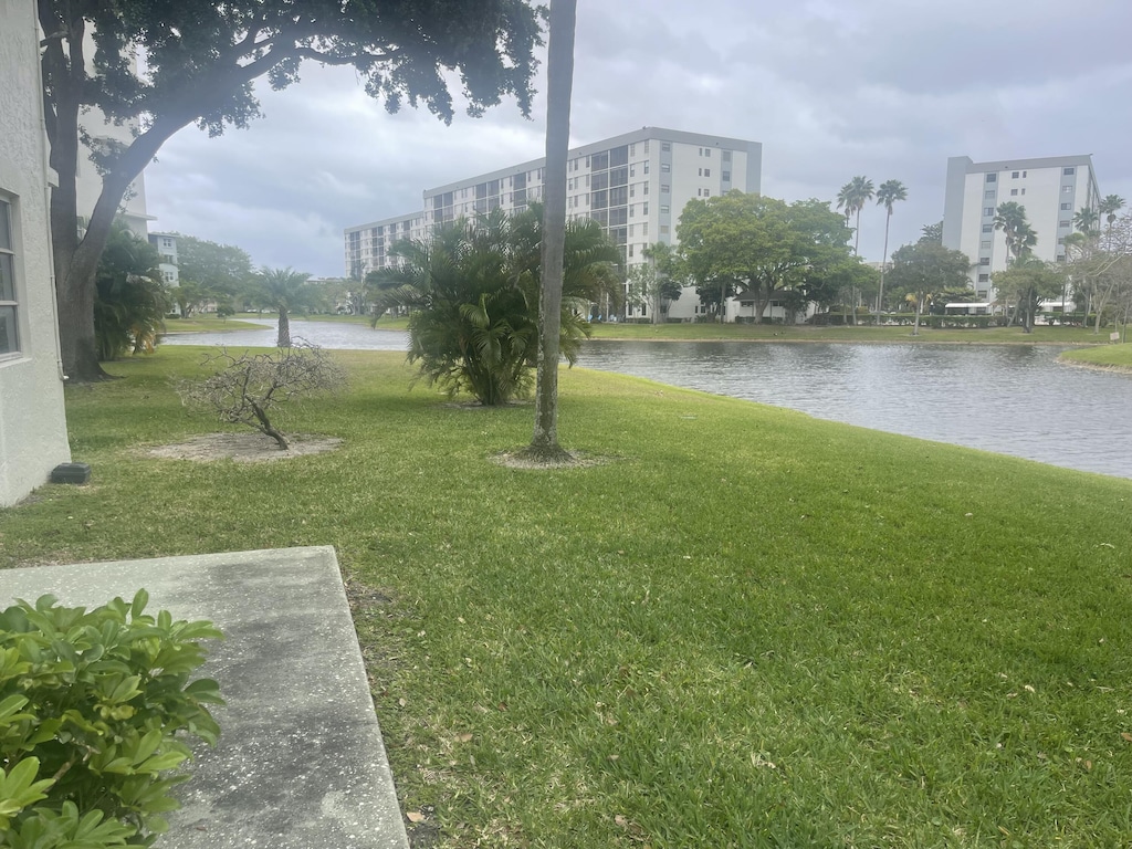 view of yard with a water view