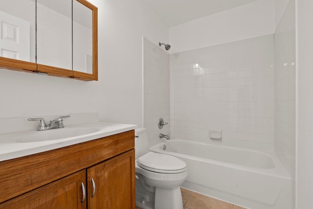 full bath featuring vanity, tile patterned floors, bathtub / shower combination, and toilet