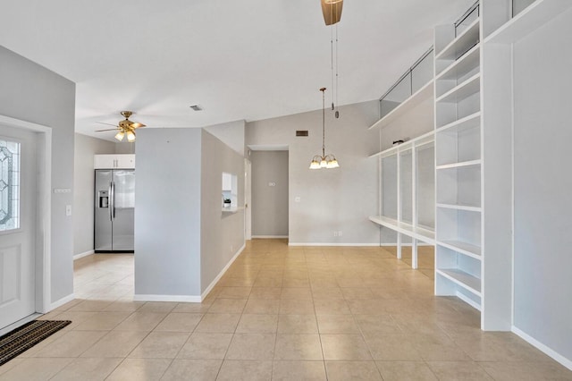 5680 Northpointe Ln, Boynton Beach, FL 33437 - foyer featuring baseboards, ceiling fan with notable chandelier, and light tile patterned flooring