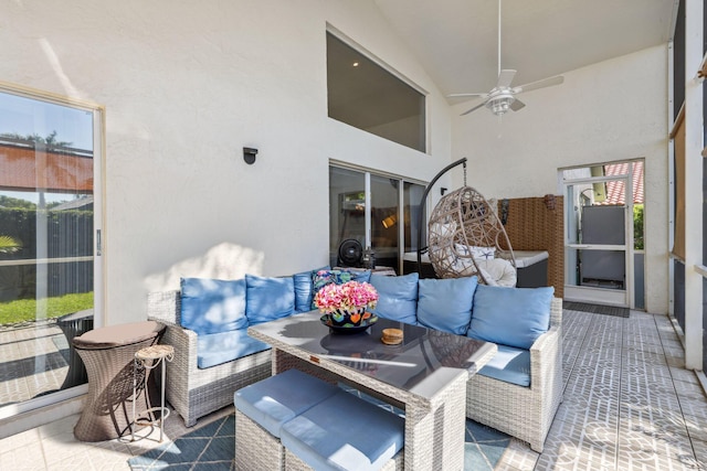 view of patio featuring ceiling fan and outdoor lounge area