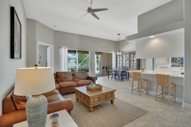 living room with ceiling fan