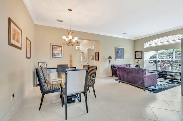 6722 Watertown Dr, Boynton Beach, FL 33437 - dining space featuring a notable chandelier, visible vents, baseboards, and crown molding