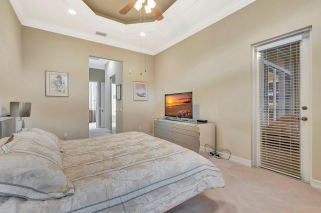 6722 Watertown Dr, Boynton Beach, FL 33437 - bedroom featuring baseboards, recessed lighting, light colored carpet, and ornamental molding