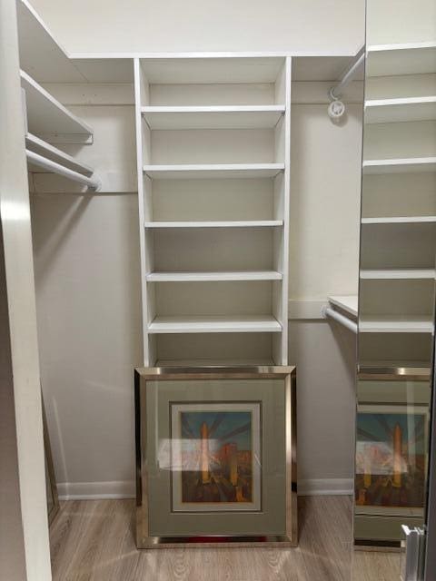 walk in closet with wood finished floors