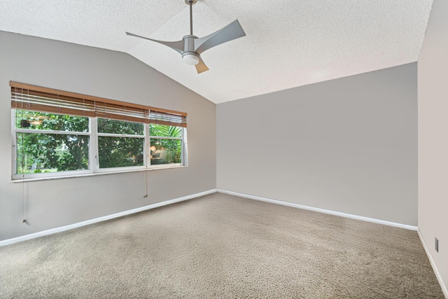 8004 Copenhagen Way, Boca Raton, FL 33434 - unfurnished room with carpet, ceiling fan, a textured ceiling, vaulted ceiling, and baseboards