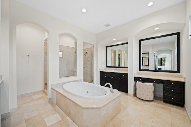 9650 Eden Mnr, Parkland, FL 33076 - full bathroom featuring visible vents, recessed lighting, a whirlpool tub, and a shower stall