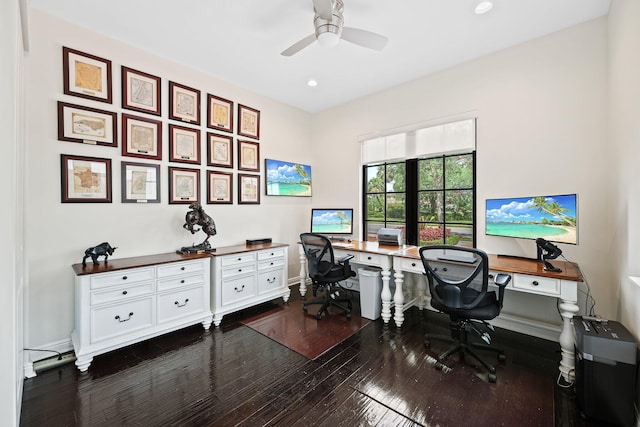 9650 Eden Mnr, Parkland, FL 33076 - office space with recessed lighting, baseboards, ceiling fan, and dark wood-style flooring