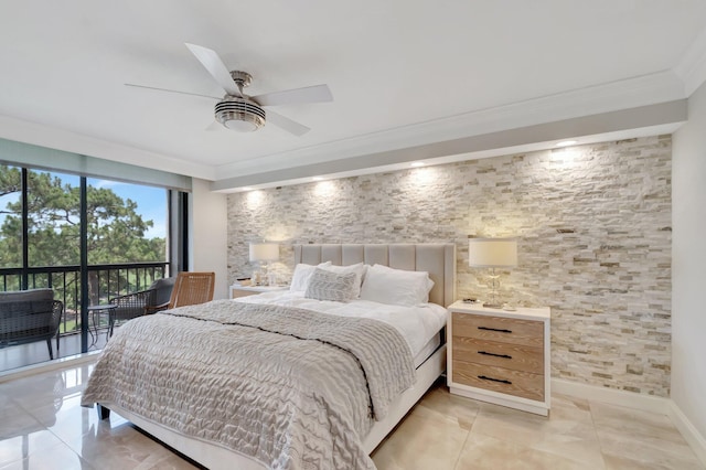 5279 Fountains Dr S Unit 304, Lake Worth, FL 33467 - bedroom with crown molding, access to outside, and a ceiling fan
