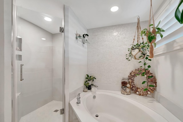 5279 Fountains Dr S Unit 304, Lake Worth, FL 33467 - bathroom with a shower stall, a bath, and recessed lighting