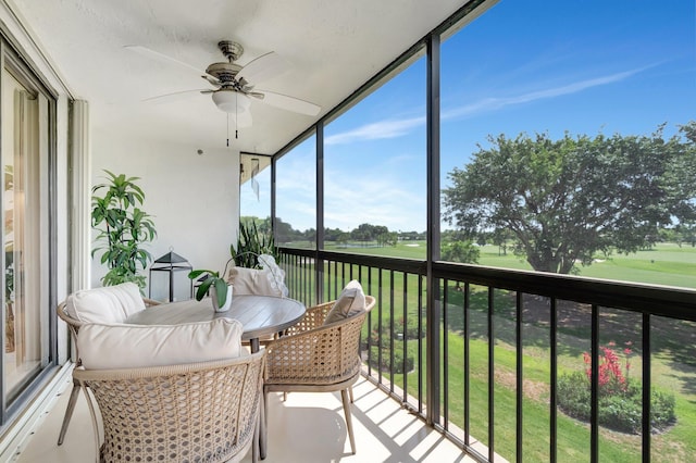 5279 Fountains Dr S Unit 304, Lake Worth, FL 33467 - sunroom / solarium with ceiling fan, golf course view, and a water view