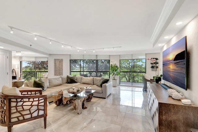 5279 Fountains Dr S Unit 304, Lake Worth, FL 33467 - living area featuring track lighting, light marble finish floors, and recessed lighting