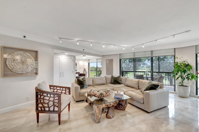 5279 Fountains Dr S Unit 304, Lake Worth, FL 33467 - living area featuring track lighting, crown molding, and baseboards