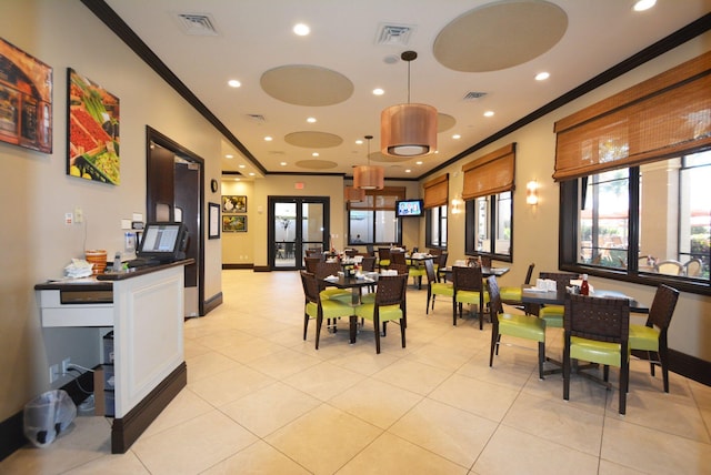 6863 Imperial Beach Cir, Delray Beach, FL 33446 - dining space with recessed lighting, ornamental molding, light tile patterned floors, and baseboards
