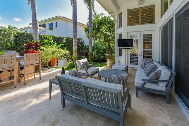view of patio / terrace featuring french doors and an outdoor hangout area