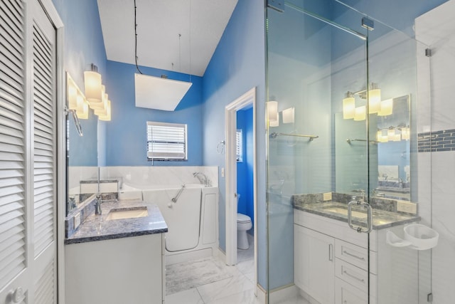 5942 Parkwalk Cir W, Boynton Beach, FL 33472 - bathroom featuring vanity, marble finish floor, a closet, and a stall shower