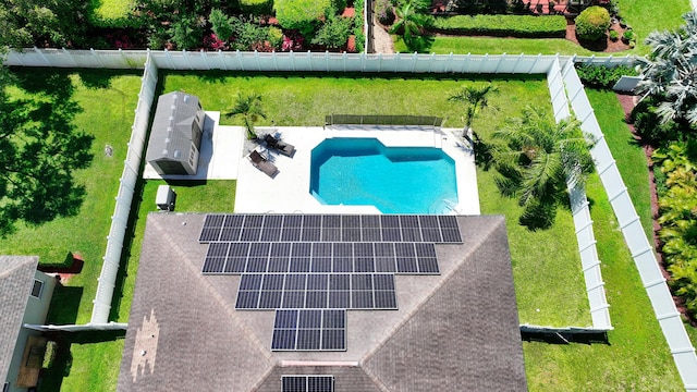 drone / aerial view of a pool area