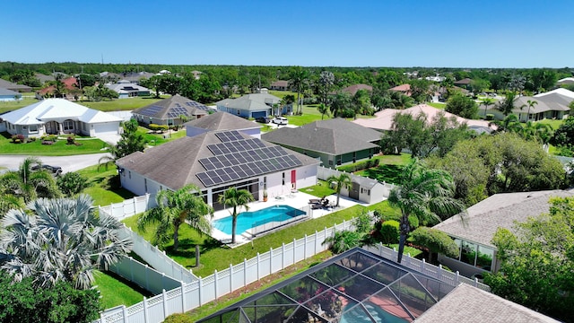 aerial view of residential area with a pool area