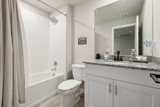 5684 Mentmore Dr, Mangonia Park, FL 33407 - bathroom with vanity, shower / bathtub combination with curtain, visible vents, and toilet