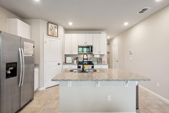 5684 Mentmore Dr, Mangonia Park, FL 33407 - kitchen with white cabinets, visible vents, a sink, and appliances with stainless steel finishes
