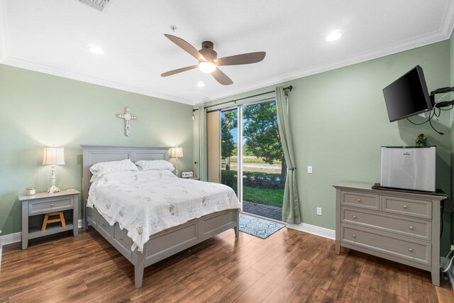 1874 Via Sofia, Boynton Beach, FL 33426 - bedroom with baseboards, ornamental molding, dark wood-style flooring, and access to exterior