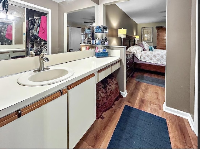 3696 Timberline Dr, West Palm Beach, FL 33406 - bathroom with vanity, baseboards, and wood finished floors
