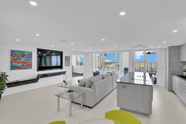 living area with recessed lighting