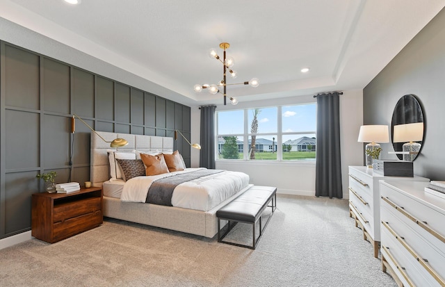 10822 Stellar Cir Unit Renown 26, Palm Beach Gardens, FL 33412 - bedroom featuring light carpet, baseboards, a chandelier, and recessed lighting