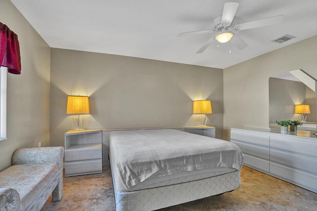 bedroom with visible vents and ceiling fan