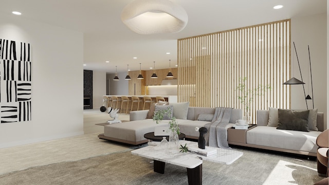 carpeted living area featuring recessed lighting