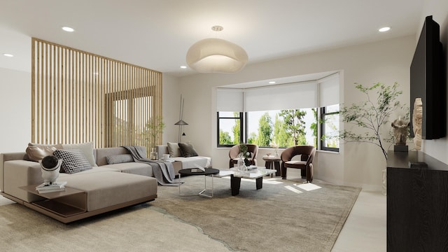 living room featuring recessed lighting